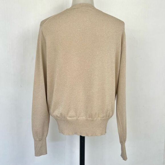 Theory Cardigan Gold-Beige Crew Neck Button UpSweater Sag Harbor Large - Picture 4 of 8